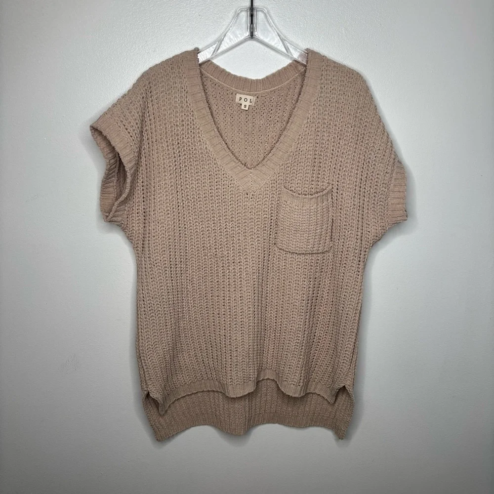 POL | Beige Oatmeal Oversized Knit Pullover Chenille Sweater Sz Small - Picture 2 of 9